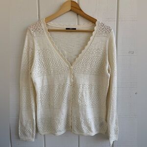 Frye Women's Ivory Pointelle Button Front Cardigan 100% Cotton Size Medium